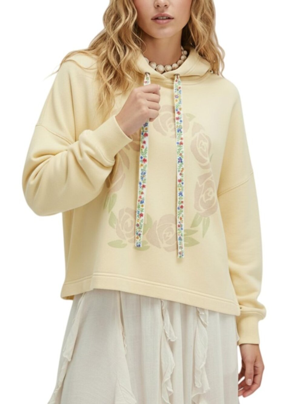 Womens Oversized Hoodie Rose Floral Print Pullover Sweatshirt